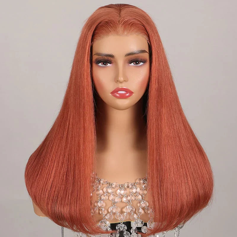 Glueless Ginger Brown Silky Straight Wigs - Pre-cut Lace