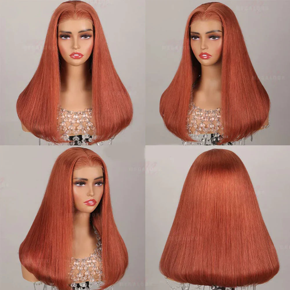 Glueless Ginger Brown Silky Straight Wigs - Pre-cut Lace