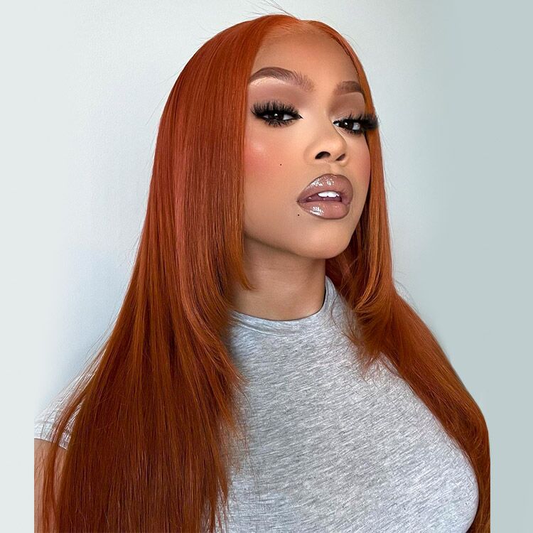 Glueless Ginger Brown Silky Straight Wigs - Pre-cut Lace