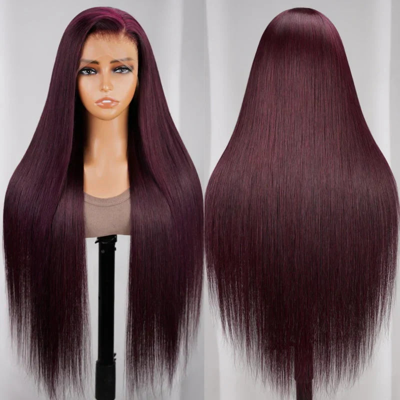 Lace Frontal Plum Straight Glueless Wig with Natural Hairline