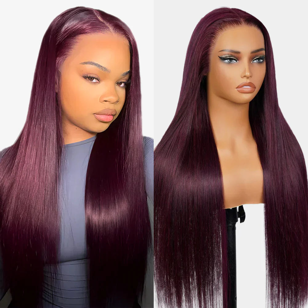 Lace Frontal Plum Straight Glueless Wig with Natural Hairline